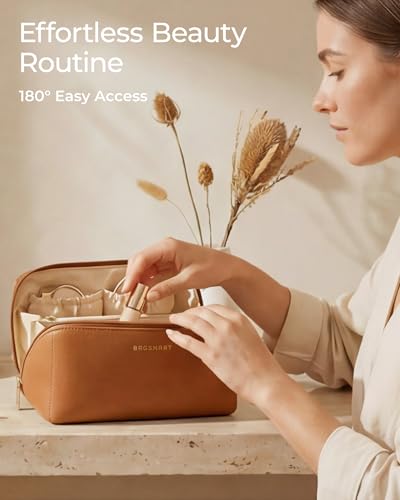 BAGSMART Makeup Bag Travel Cosmetic Bag,Women Toiletry Case, Classic Brown - color: 01- Classic Brown