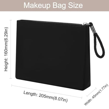 Silicone Makeup Bag for Purse Zipper Cosmetic Pouch Makeup Brush Holder Large Makeup Organizer Silicone Travel Pouch for Women (Black) - color: Black