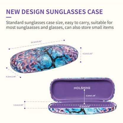 molshine Hard Shell PU Leather Glasses Case,Travel Portable Eyeglass Case for Men Women Girl Travel Study Work - color: Cherry Blossoms