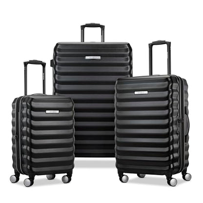 Samsonite Hard-Sided 20, 24 & 28 Inch 3-Piece Lightweight Checked Large Expandable Element Suitcase Set: Durable, 360° Spinner Wheels, Adjustable Telescopic Handle, TSA-Approved Lock - Alpine Black - color: Alpine Black, size: 3-Piece Set (20"/24"/28")