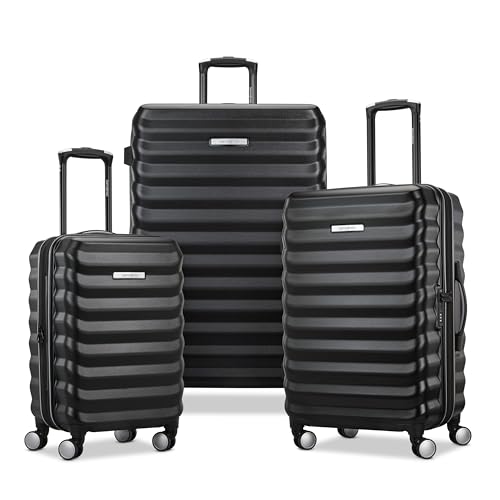 Samsonite Hard-Sided 20, 24 & 28 Inch 3-Piece Lightweight Checked Large Expandable Element Suitcase Set: Durable, 360° Spinner Wheels, Adjustable Telescopic Handle, TSA-Approved Lock - Alpine Black - color: Alpine Black, size: 3-Piece Set (20"/24"/28")