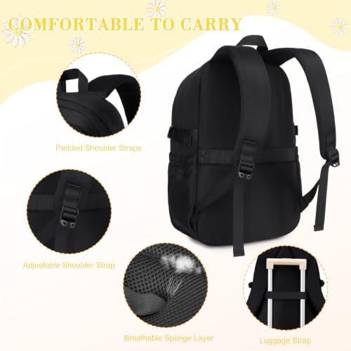 ACESAK 3PCS Embroidered Girls Backpack with Lunch Bag Set,Black Daisy - color: Black Daisy
