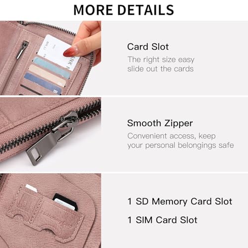 RFID Blocking with Zipper Travel Passport Wallet,Travel Document Organizer for Men and Women Family Holder with Wrist Strap - color: Light Pink