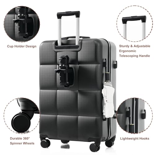 Hardshell Luggage Sets, Lightweight Stripes Suitcases with Spinner Wheels, Black Black - color: Black Black, size: 20/24/28 Inch