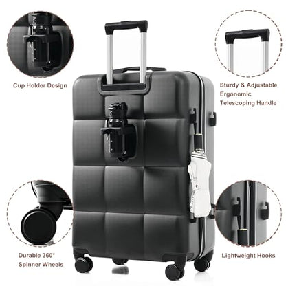 Hardshell Luggage Sets, Lightweight Stripes Suitcases with Spinner Wheels, Black Black - color: Black Black, size: 20/24/28 Inch