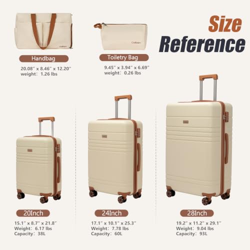 Cosbarn Luggage Sets 5 Piece, Hardshell Suitcase with Spinner Wheels - color: Beige