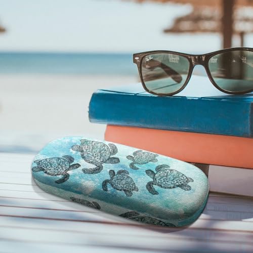 WIRESTER Hard Shell Eyeglasses Case, Clamshell Sunglasses Holder Protective Cover with Microfiber Cloth - color: Ocean Sea Turtles