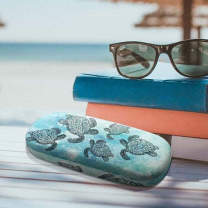 WIRESTER Hard Shell Eyeglasses Case, Clamshell Sunglasses Holder Protective Cover with Microfiber Cloth - color: Ocean Sea Turtles