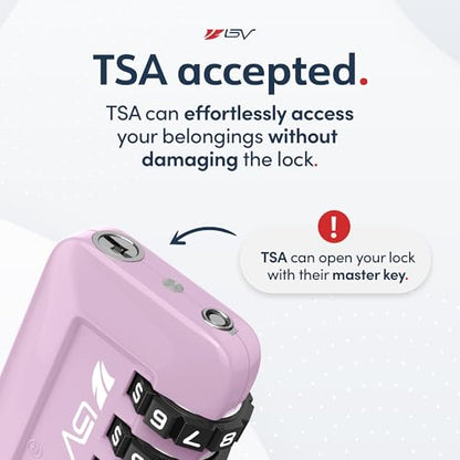 BV Luggage Locks TSA Accepted, Travel Sentry Approved 3-Digit Combination Suitcase Locks with Open Alert & Flexible Cable for Travel, Backpacks, Lockers, Cases, Purple, 4 Pack - color: Purple 4-Pack