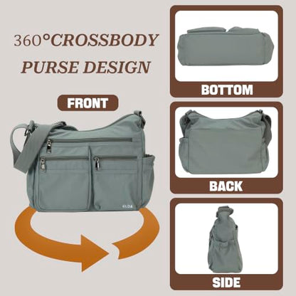 ELDA Large Nylon Crossbody Bags for Women, Travel Purses Shoulder Handbag - color: Grey Blue