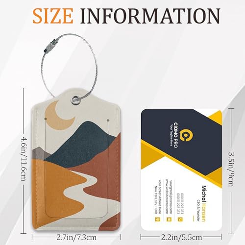 Boho Sun Mountain 여행 가방용 3팩 수하물 태그, 가죽 가방 태그, 프라이버시 커버 ID 라벨 및 내구성 있는 스틸 루프 포함, 크루즈 공항 여행용 - color: Boho Sun Mountain