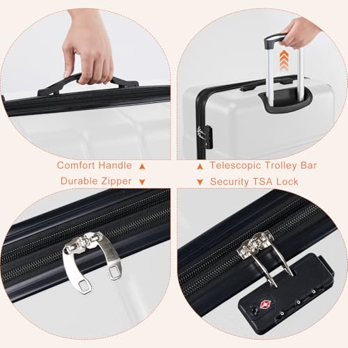 20 Inch Carry On Luggage with Spinner Wheels, White - color: White, size: 20 Inch