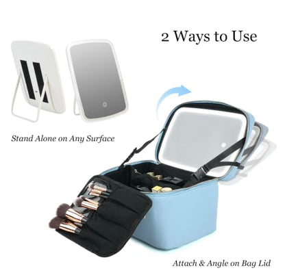Travel/Daily Makeup Bag/Cosmetic Case with Detachable LED Mirror - color: Sky Blue
