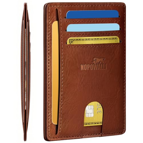 Genuine Leather Mens Wallet Slim RFID Blocking Credit Card Holder - color: VegTan BrickBrown