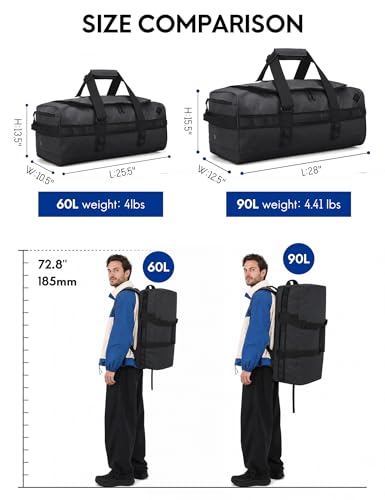 Haimont Heavy Duty Outdoor Gear Duffel Backpack, Black - color: Black, size: 90L