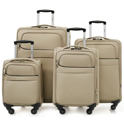 Merax 4 Piece Soft Luggage Set 18/22/26/30,Expandable Suitcase,Khaki - color: Khaki(18/22/26/30), style: Softside Luggage Set