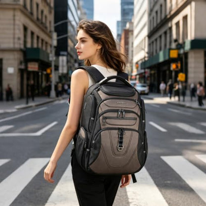 KROSER Travel Laptop Backpack 18.4 Inch XXXL Computer Backpack for Men - color: Black/Light Browm, size: 18.4 inch