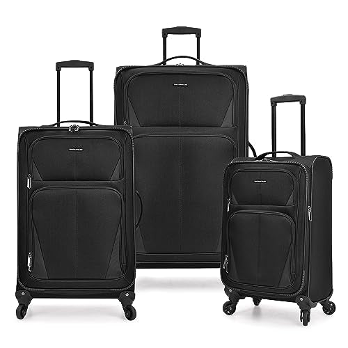 U.S. Traveler Aviron Bay Expandable Softside Luggage with Spinner Wheels, Black, 3-Piece Set - color: Black, size: 3-Piece Set