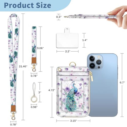 Peacock Lanyard Wallet with Id Badge Holder Keychain Card Women - color: Peacock