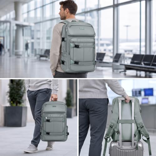 PIJUSHI Travel Backpack 35L Carry On Backpack Flight Approved - color: Updated Grey Blue