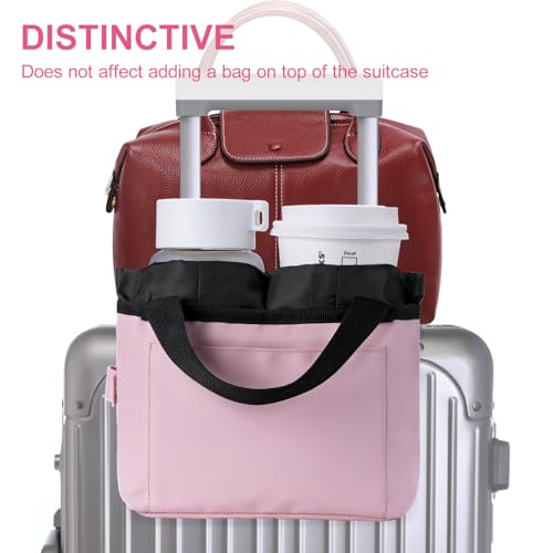Luggage Cup Holder - Multifunctional Travel Caddy - Fits Suitcase Handles, Also, as a Stroller & Automotive Cup Holder - Pink - color: Pink