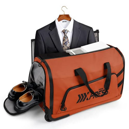 2-in-1 Rolling Garment Bag w/Wheel,Lightweight/Waterproof - color: Orange