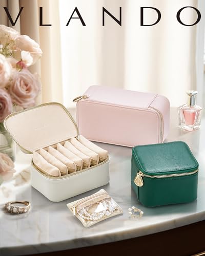 VLANDO Travel Jewelry Organizer with 6 Clear Velvet Zipper Pouches,Green - color: B.6 PCS Green
