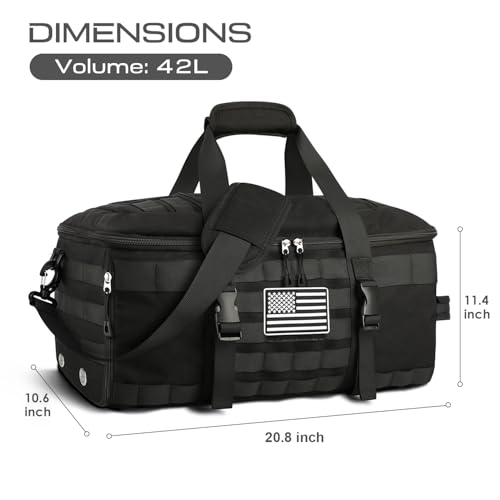 Gym Bags for Men, Large Tactical Duffle Bag with Shoe Compartment - color: Black, size: Large