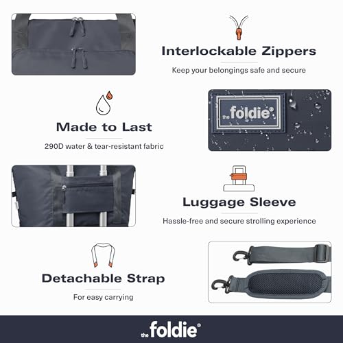The Foldie Foldable Travel Bag for Women - 40L Weekender Bag with Multiple Pockets - Carry On Expendable Travel Bag - color: Grey
