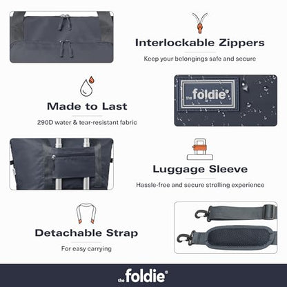 The Foldie Foldable Travel Bag for Women - 40L Weekender Bag with Multiple Pockets - Carry On Expendable Travel Bag - color: Grey