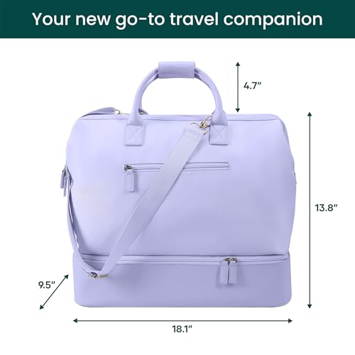 Nobl Travel Weekender Bag for Women & Men, Large Carry-On Duffel, Lavender - color: Lavender