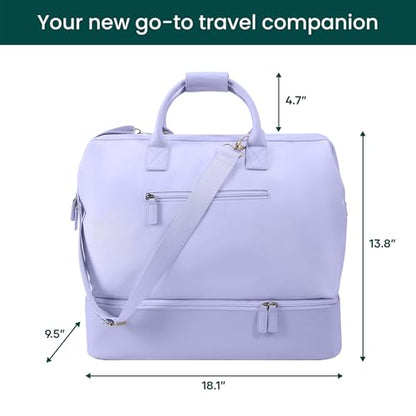 Nobl Travel Weekender Bag for Women & Men, Large Carry-On Duffel, Lavender - color: Lavender