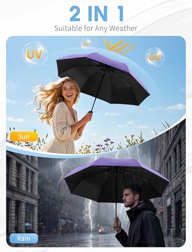 Yoobure Travel Compact Umbrellas for Rain, UV Umbrella for Sun Protection - color: Dark Purple