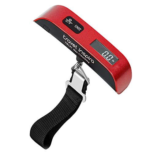travel inspira Digital Luggage Scale – Portable Hanging Suitcase Weight Scale for Travel, 110 lb Capacity, Backlit LCD Display, Prevents Airport Overweight Fees, Battery Included - color: Red