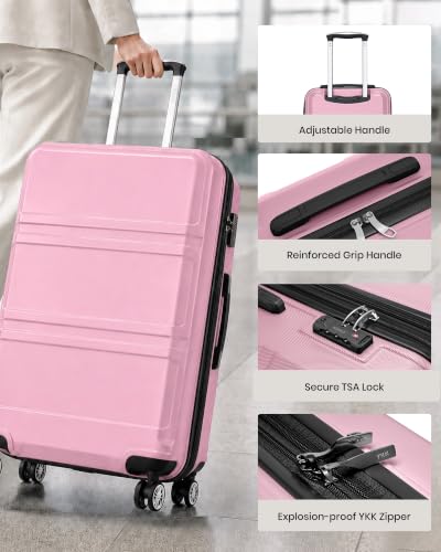 Kono 24 Inch Luggage Suitcase with Spinner Wheels TSA Lock - color: Pink, size: 24-inch Medium-checked