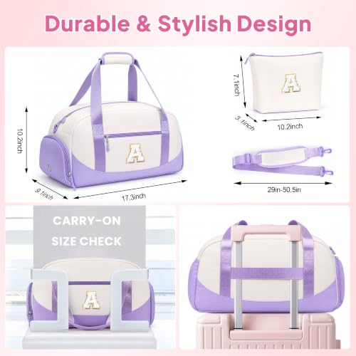 YOOLIFE Initial Overnight Weekender Duffle Bag for Travel Girls Purple B - color: Purple