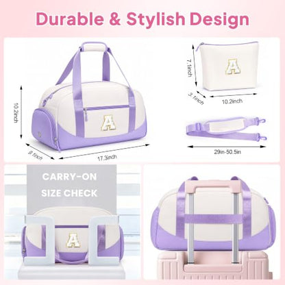 YOOLIFE Initial Overnight Weekender Duffle Bag for Travel Girls Purple B - color: Purple