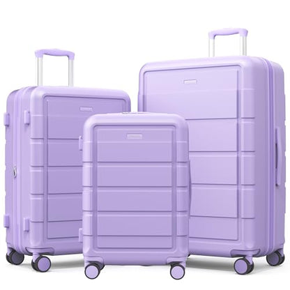 SHOWKOO G-Series Luggage set 3pcs, 100% PC Durable Hardshell Suitcase - color: Lavender Purple, size: 3-Piece Set (20/24/28in)