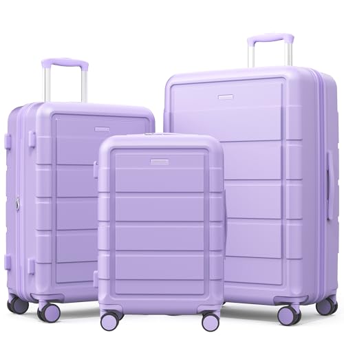 SHOWKOO G-Series Luggage set 3pcs, 100% PC Durable Hardshell Suitcase - color: Lavender Purple, size: 3-Piece Set (20/24/28in)