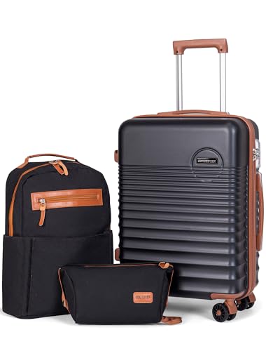 Luggage Sets 3Piece, Carry On Luggage 20in HardShell Suitcases sets - color: Black, size: 3 Piece Sets (20/BP/TB)