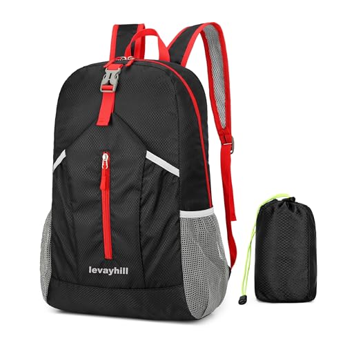levayhill 25L Foldable Hiking Backpack,Small Packable Daypack, Black - color: Black