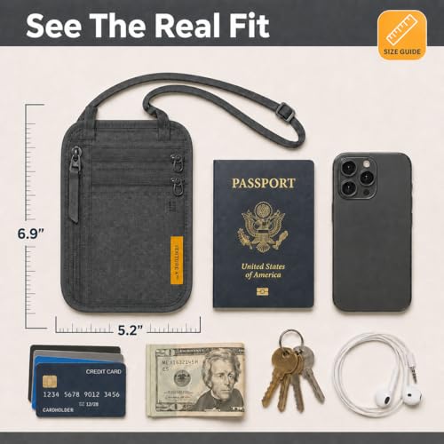 VENTURE 4TH Slim Neck Wallet, RFID Blocking Passport Holder - Gray - color: Gray
