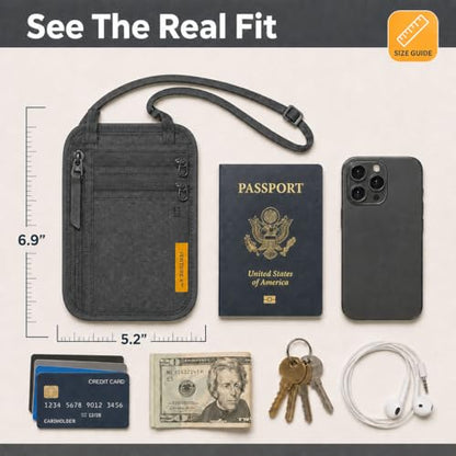 VENTURE 4TH Slim Neck Wallet, RFID Blocking Passport Holder - Gray - color: Gray