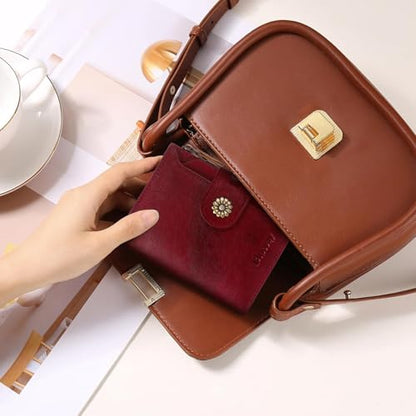 Wallet Women,RFID Blocking Real Leather Womens Wallet Bifold Compact Card Holder Small Wallet for Women with Removable ID Window Red - color: a6-red