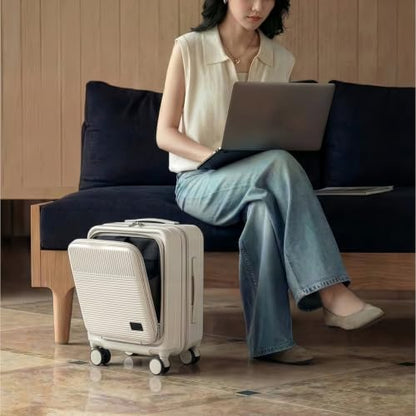 16" Underseat Luggage, Front Opening Carry On, Beige - color: Beige