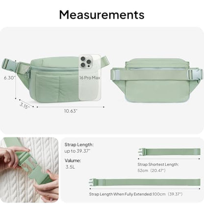 TOPEAST Waist Pack 3.5L Fanny Packs with Water Bottle Holder, Large Capacity Travel Belt Purse Anti-Theft RFID Blocking, Sage Fluffy Crossbody Sling Bag for Hiking Walking - color: Sage