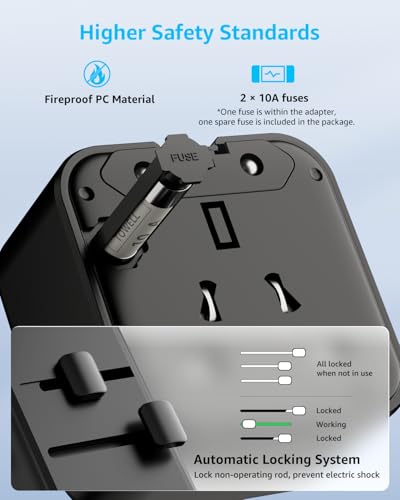 “Air” Universal Travel Adapter 2500W Max AC, Cover 200+ Countries - color: Black, size: A1R AC(NO USB)