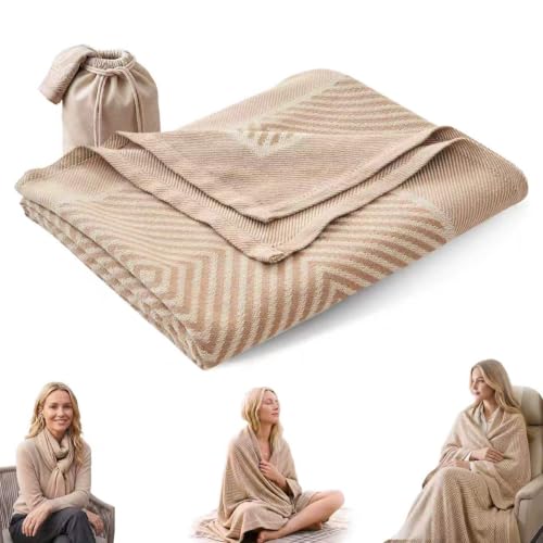 Travel Blanket Airplane - Ultra Soft & Lightweight Knit Design - color: Khaki, size: 51.2"x70.8"