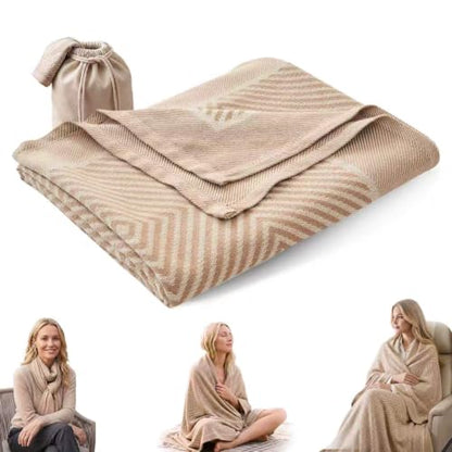 Travel Blanket Airplane - Ultra Soft & Lightweight Knit Design - color: Khaki, size: 51.2"x70.8"