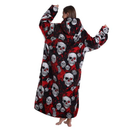Moinlizy Oversized Wearable Blanket Hoodie for Women Men - color: Black Skull